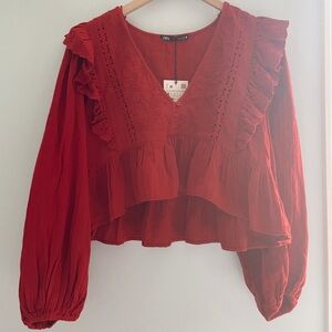 Zara Red Ruffled Blouse